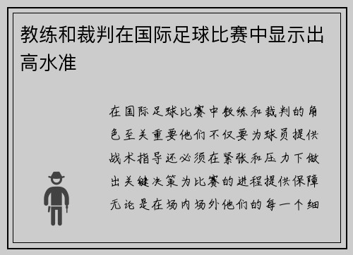 教练和裁判在国际足球比赛中显示出高水准