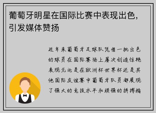 葡萄牙明星在国际比赛中表现出色，引发媒体赞扬