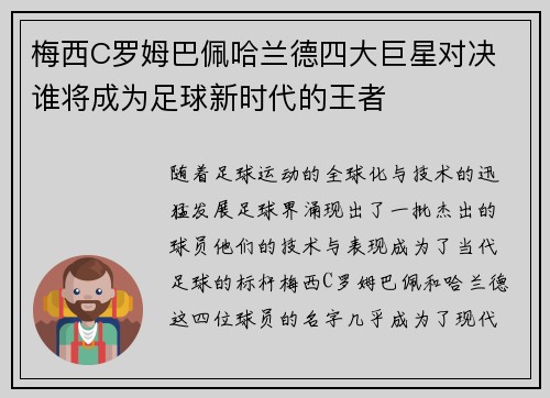 梅西C罗姆巴佩哈兰德四大巨星对决 谁将成为足球新时代的王者