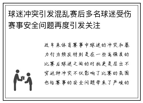 球迷冲突引发混乱赛后多名球迷受伤赛事安全问题再度引发关注