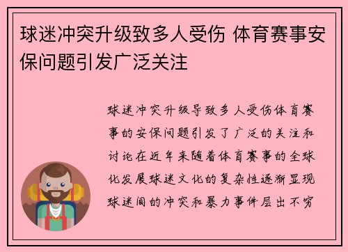 球迷冲突升级致多人受伤 体育赛事安保问题引发广泛关注