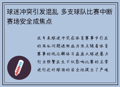 球迷冲突引发混乱 多支球队比赛中断赛场安全成焦点